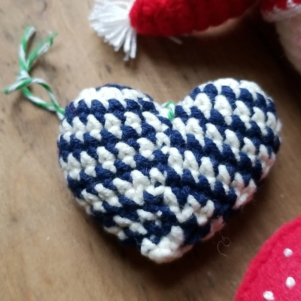 Ornaments Christmas Holiday Handmade Set Crochet Santa Heart Folkart Old Fashion
